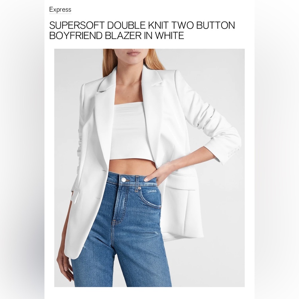 NWT Express Supersoft Double Knit Two Button Boyfriend Blazer in White Size XXS